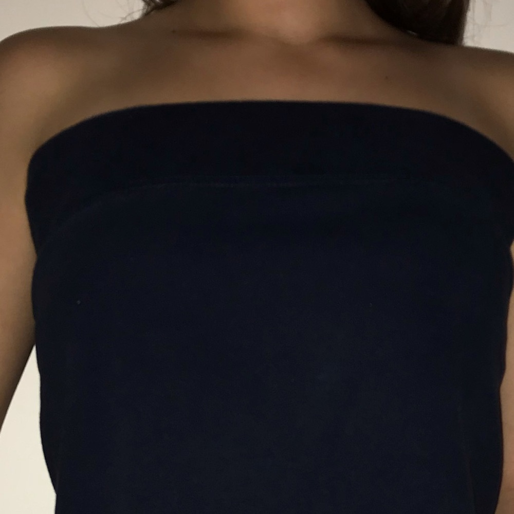 Navy Raw Cut Tube Top, Ties in Back